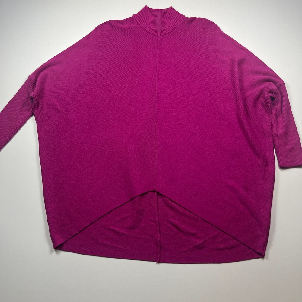 Studio Park Magenta Pink Batwing Mock Neck Sweater Oversized High Low Medium